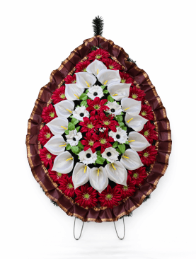 Coroană Funerară Artificială Alb și Roșu/Vișiniu – 145 cm | Livrare Vaslui