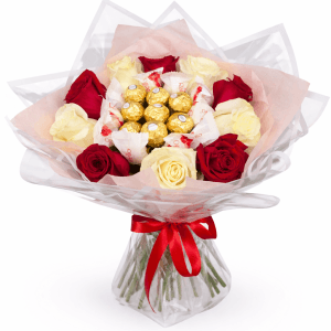 Buchet cu Trandafiri Naturali și Bomboane | Livrare Rapidă Vaslui